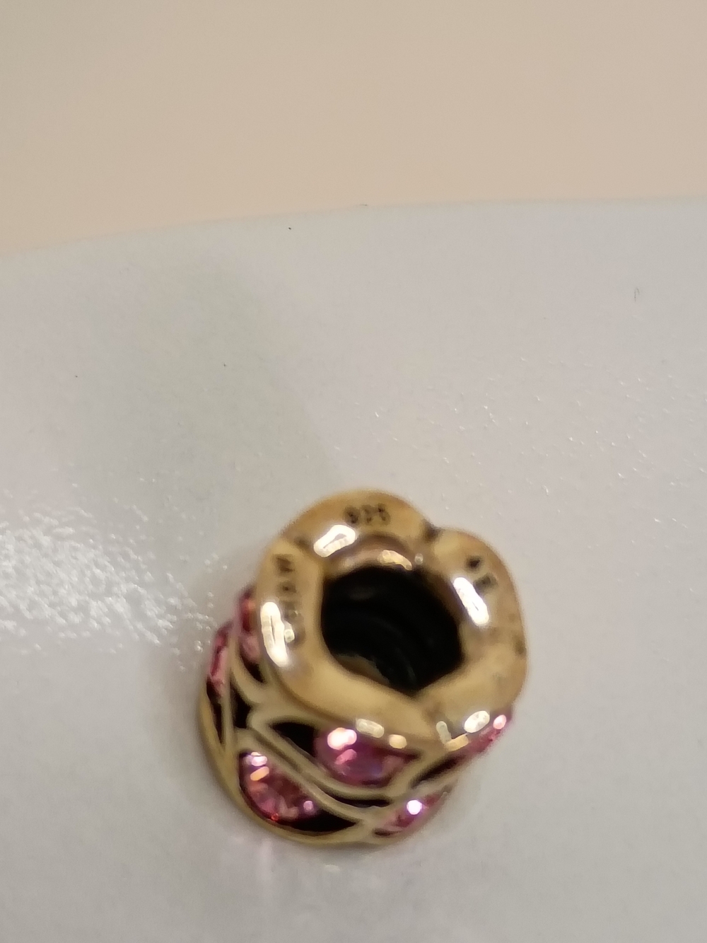 Gold-Tone Filigree Charm Bead with Pink Crystal Accents